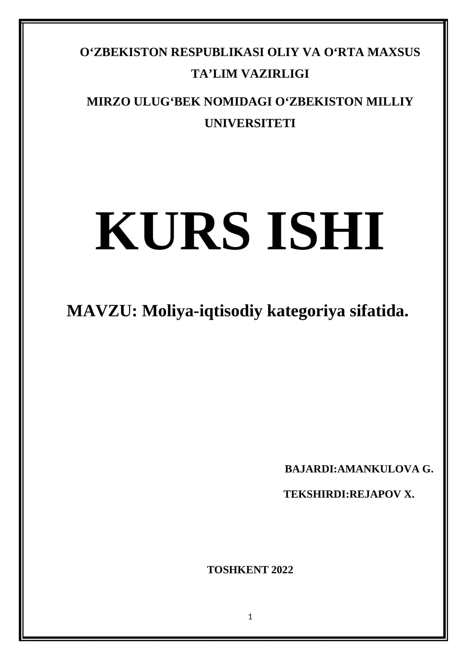 Moliya-iqtisodiy kategoriya sifatida