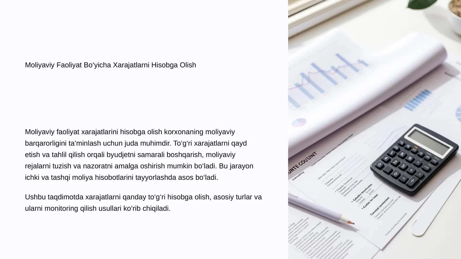 Moliyaviy Faoliyat Bo‘yicha Xarajatlarni Hisobga Olish