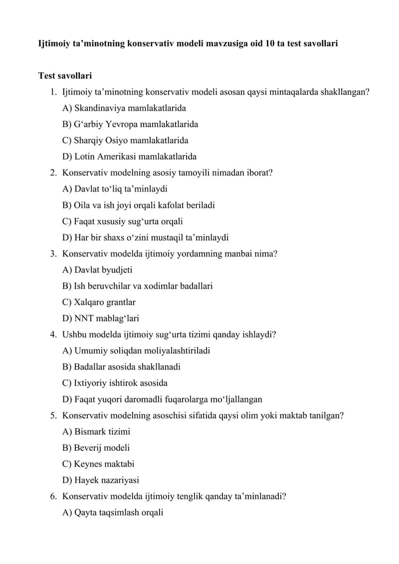 Ijtimoiy ta’minotning konservativ modeli