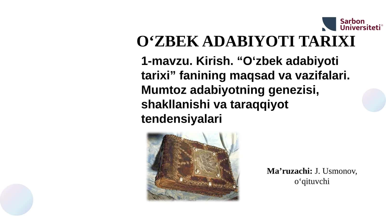 O‘ZBEK ADABIYOTI TARIXI