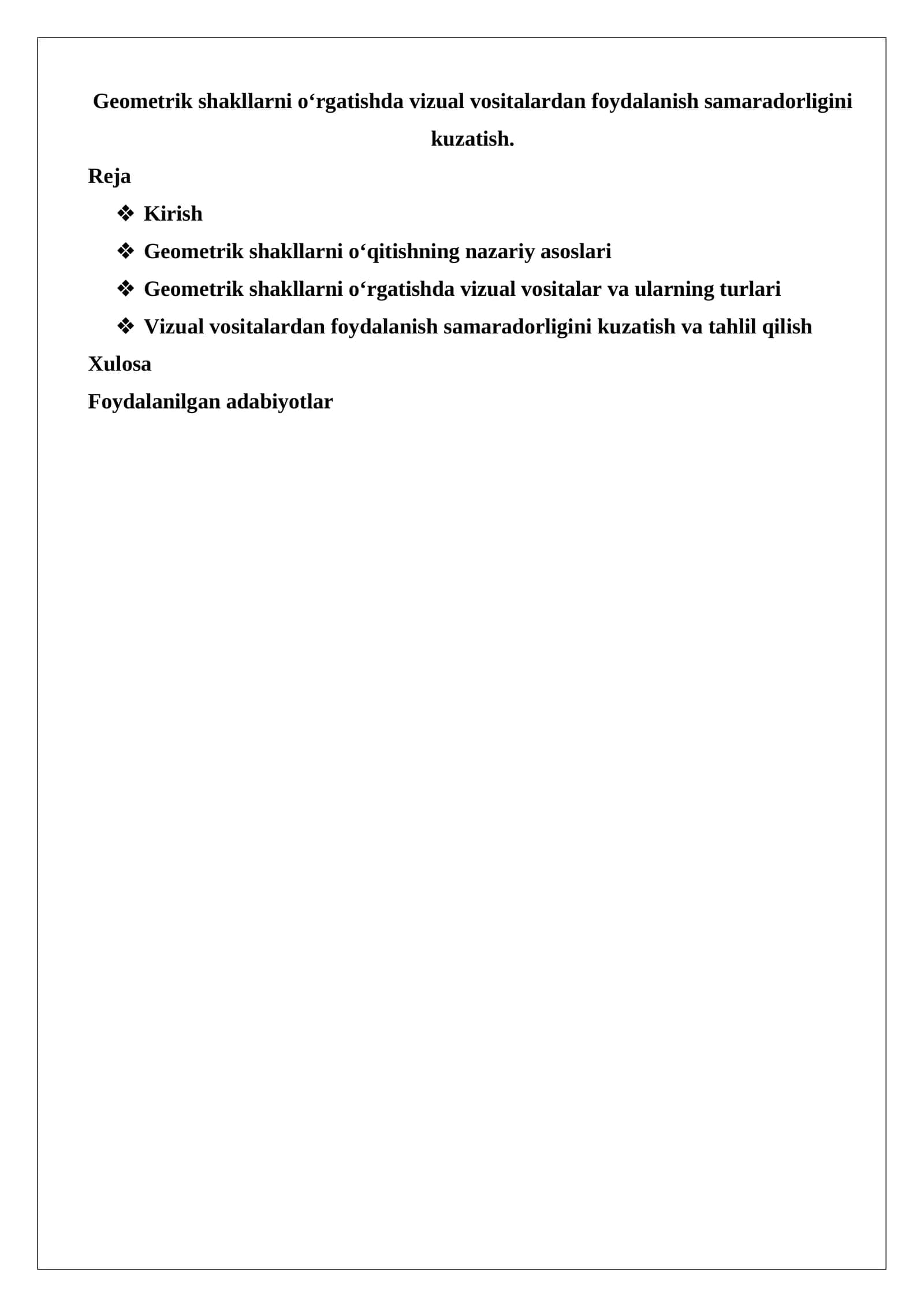 Geometrik shakllarni o‘rgatishda vizual vositalardan foydalanish samaradorligini kuzatish