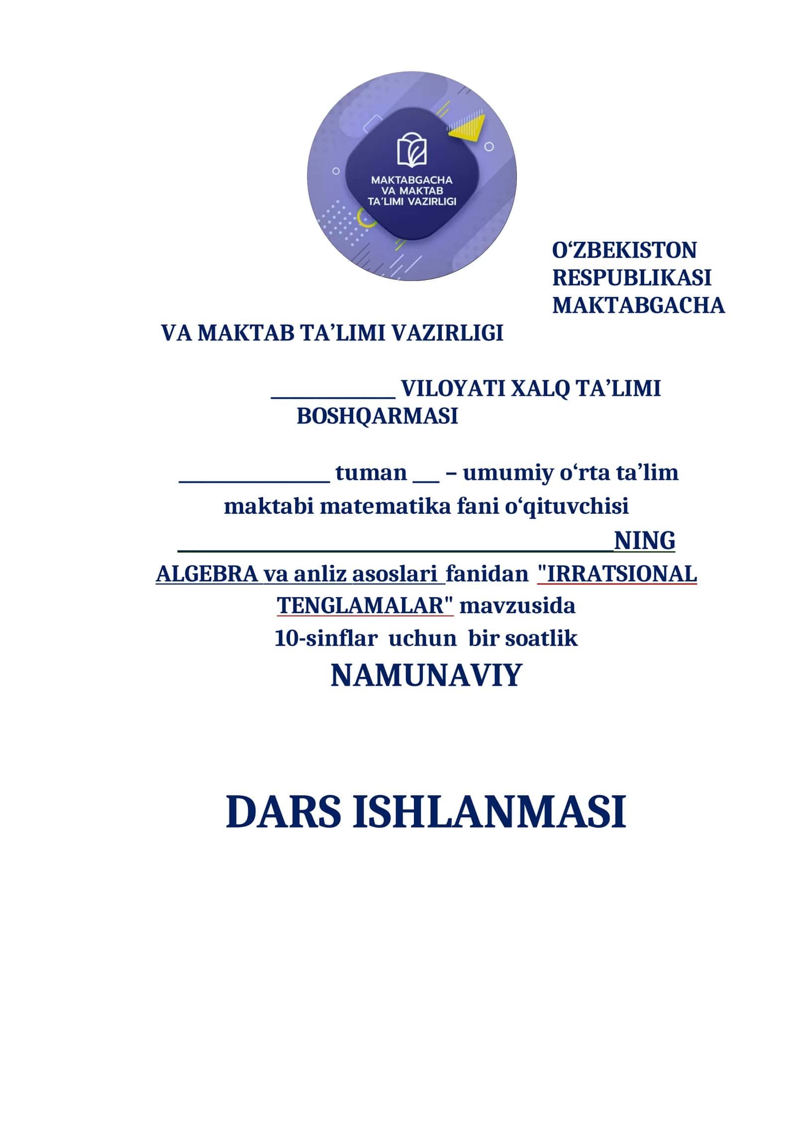 IRRATSIONAL TENGLAMALAR