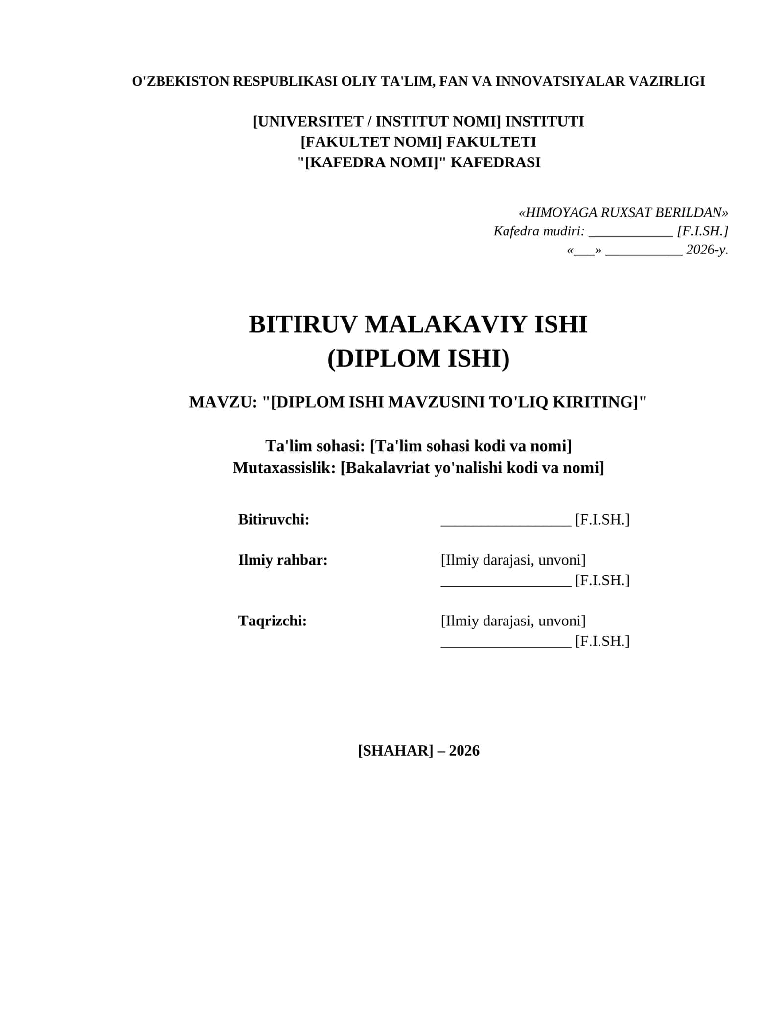 BITIRUV MALAKAVIY ISHI (DIPLOM ISHI) shablon