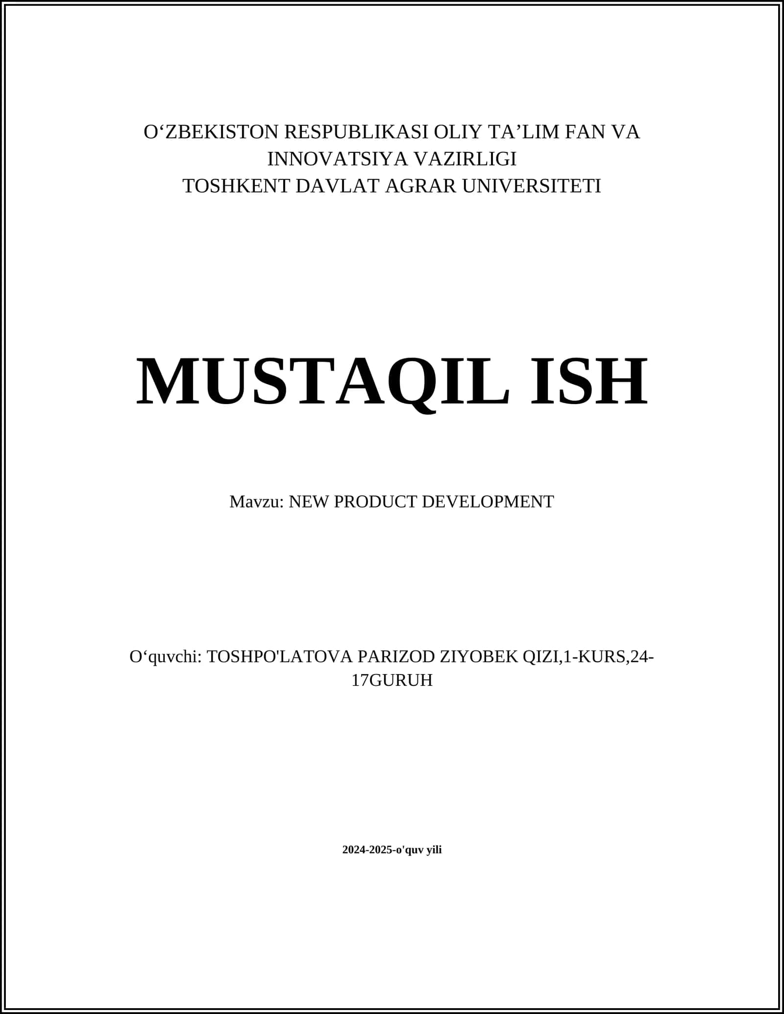 NEW PRODUCT DEVELOPMENT