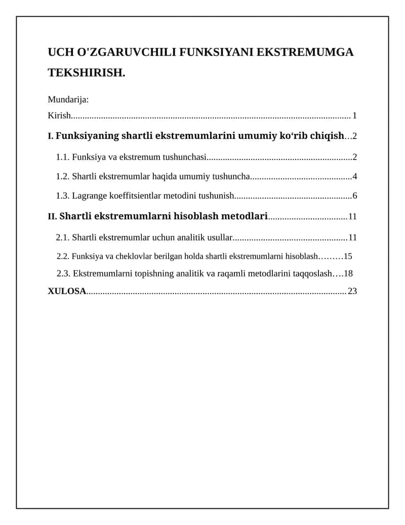 UCH O'ZGARUVCHILI FUNKSIYANI EKSTREMUMGA TEKSHIRISH