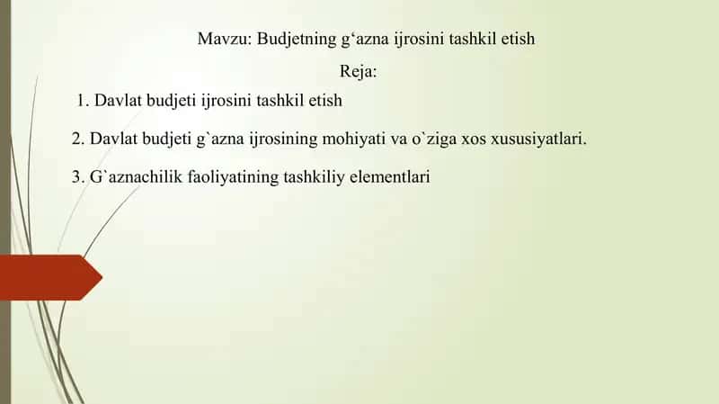 Budjetning g‘azna ijrosini tashkil etish