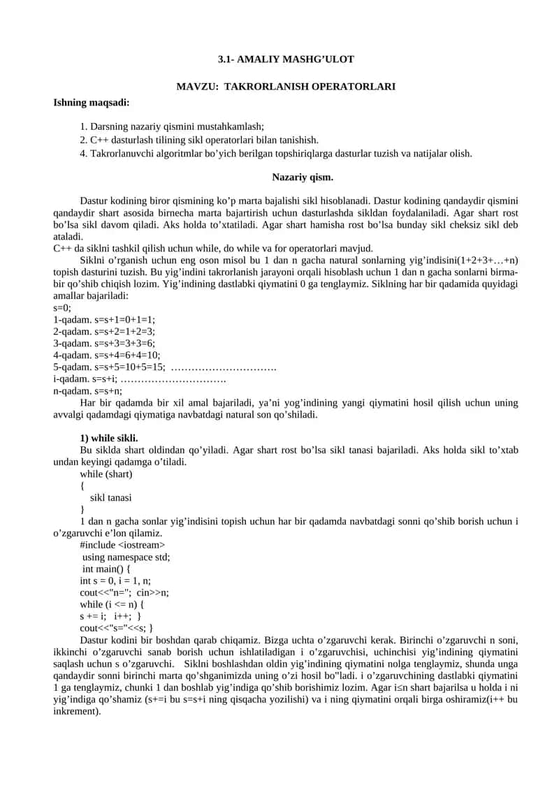 TAKRORLANISH OPERATORLARI