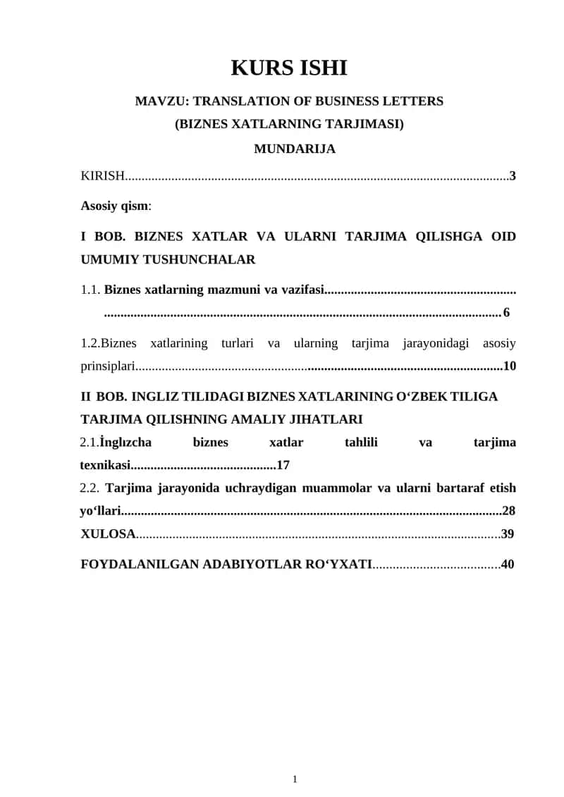 TRANSLATION OF BUSINESS LETTERS