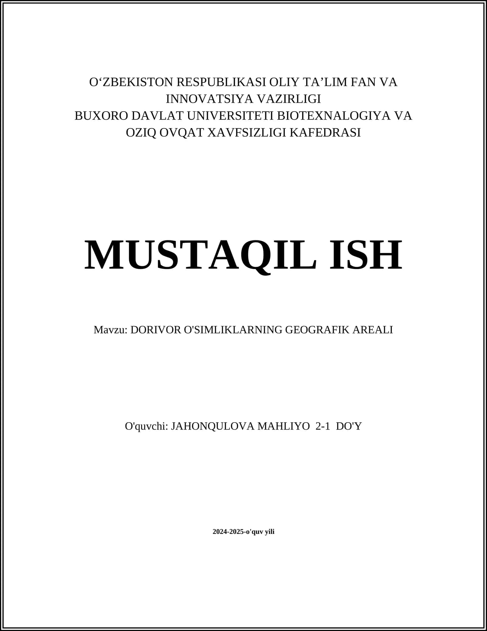 DORIVOR O'SIMLIKLARNING GEOGRAFIK AREALI