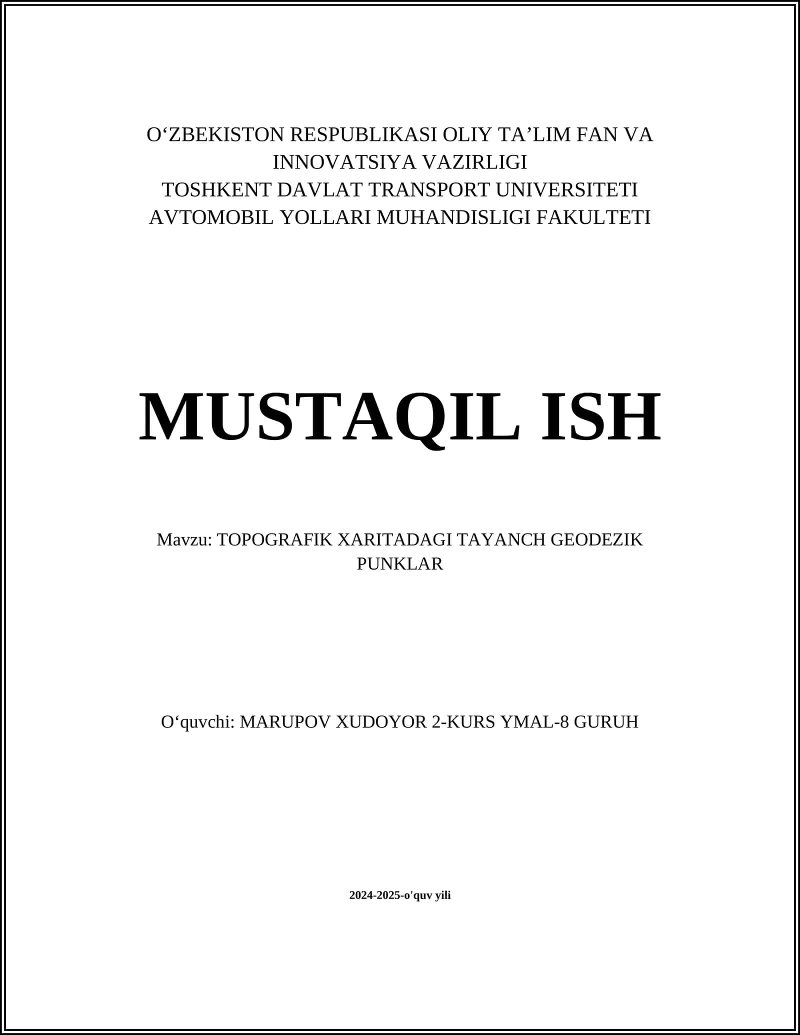 TOPOGRAFIK XARITADAGI TAYANCH GEODEZIK PUNKLAR