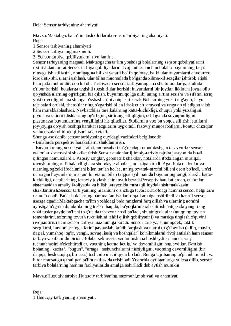 Sensor tarbiyaning ahamiyati