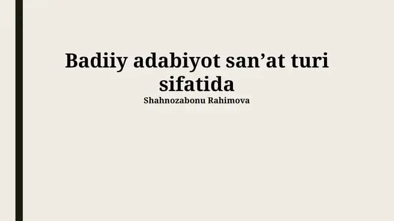 Badiiy adabiyot sanʼat turi sifatida