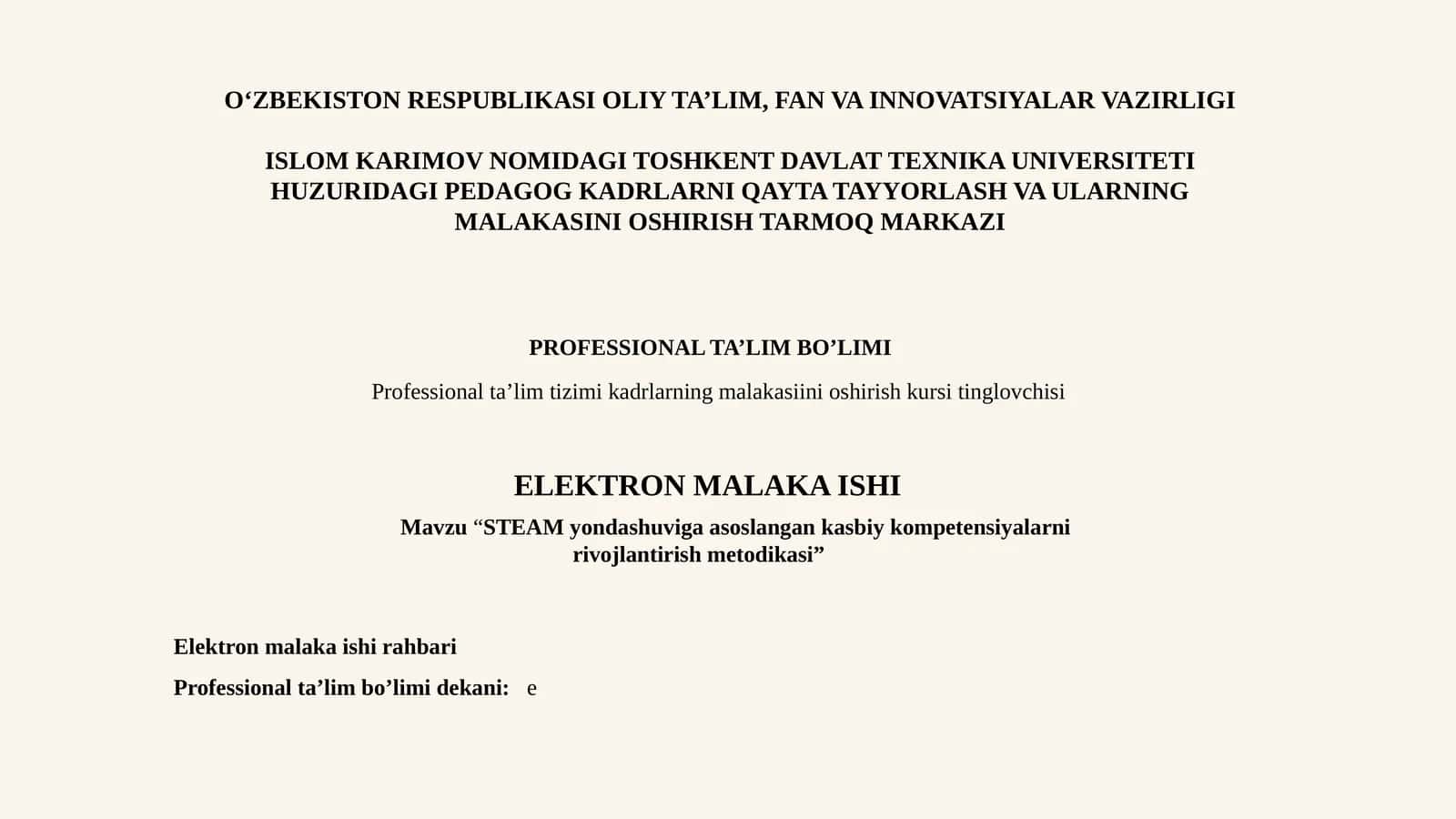 STEAM yondashuviga asoslangan kasbiy kompetensiyalarni rivojlantirish metodikasi