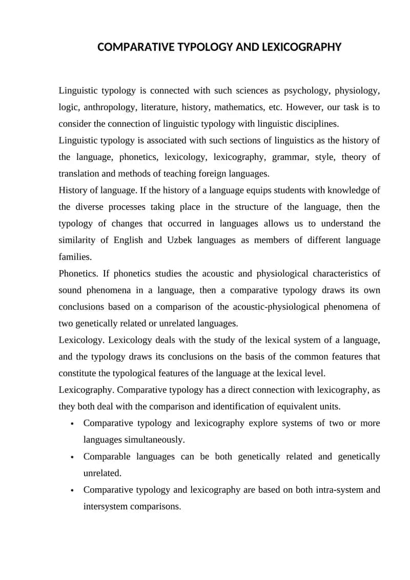 Comparative Typology and Lexicography