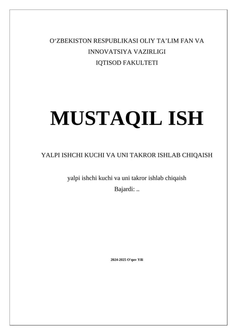 Yalpi ishchi kuchini oshirish jarayonlari