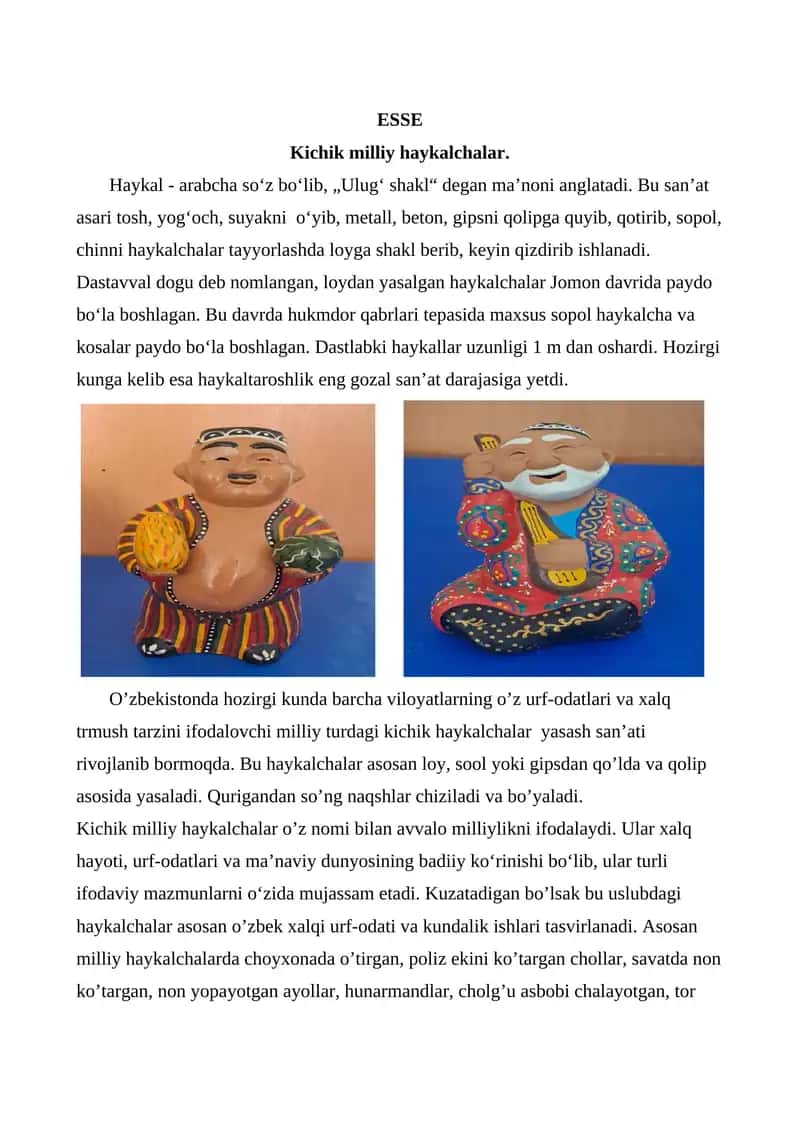 Kichik milliy haykalchalar.