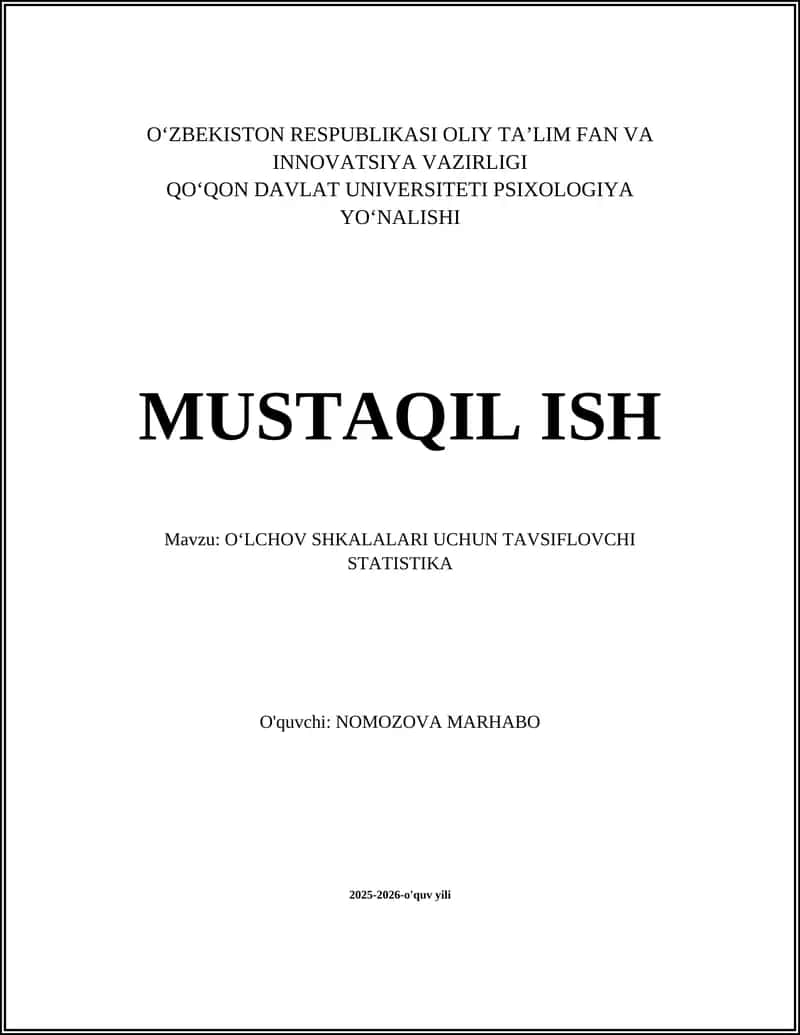 OʻLCHOV SHKALALARI UCHUN TAVSIFLOVCHI STATISTIKA