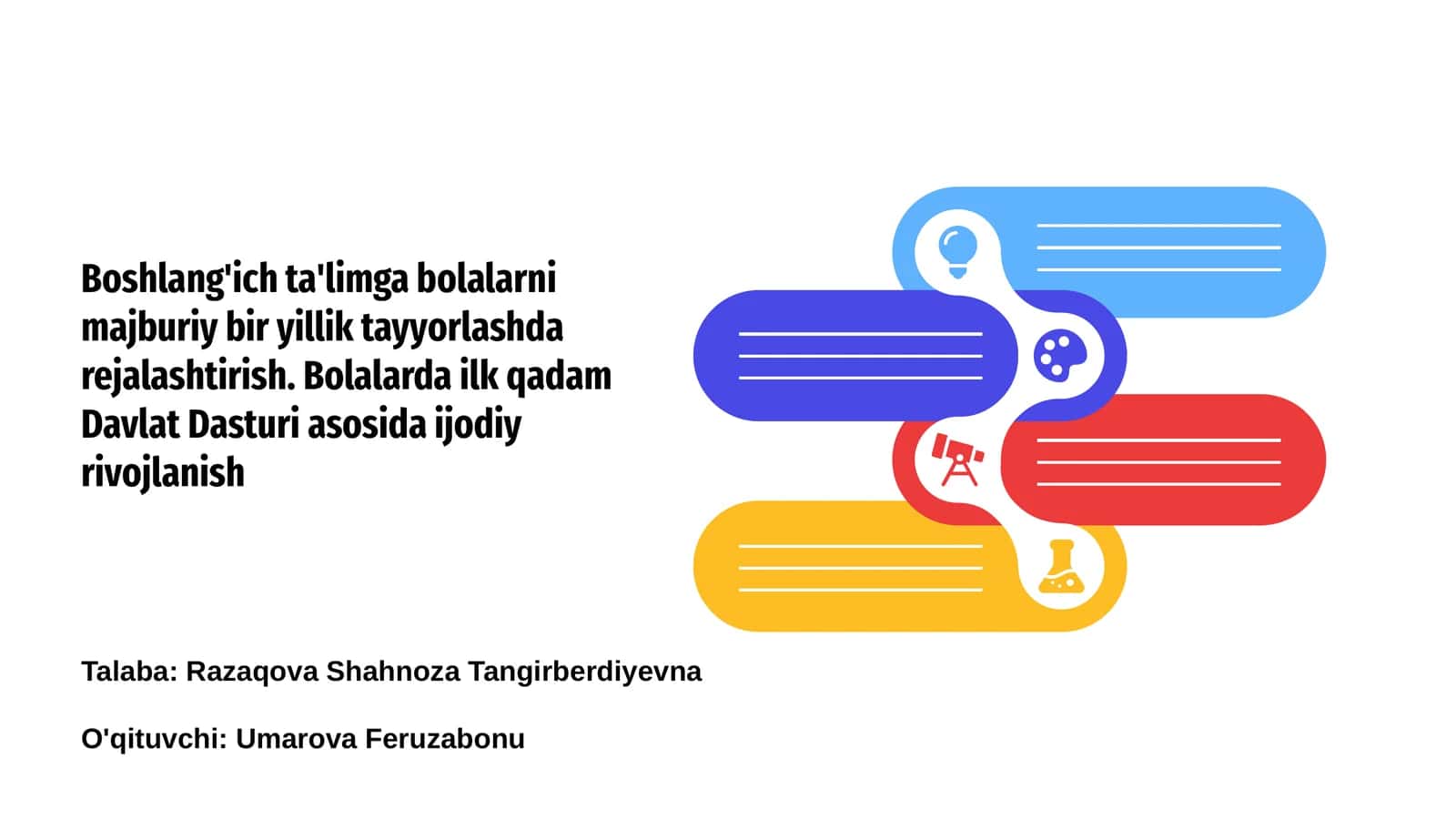 Boshlang'ich ta'limga bolalarni majburiy bir yillik tayyorlash