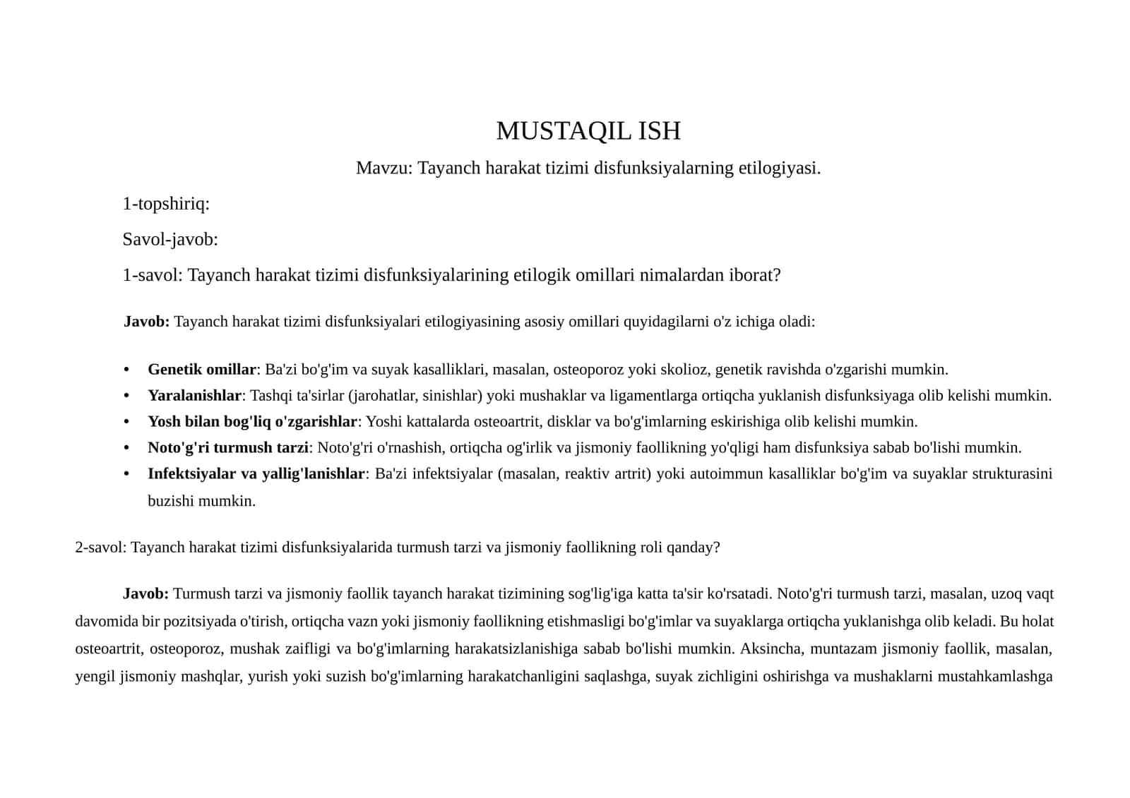 Tayanch harakat tizimi disfunksiyalari
