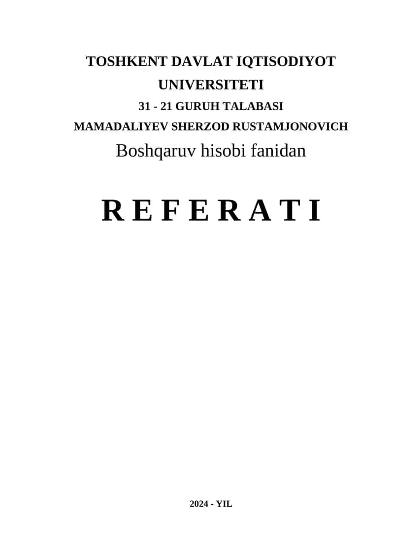 ISHLAB CHIQARISH TANNARXINI BUYURTMALAR BOʻYICHA ANIQLASH USULI