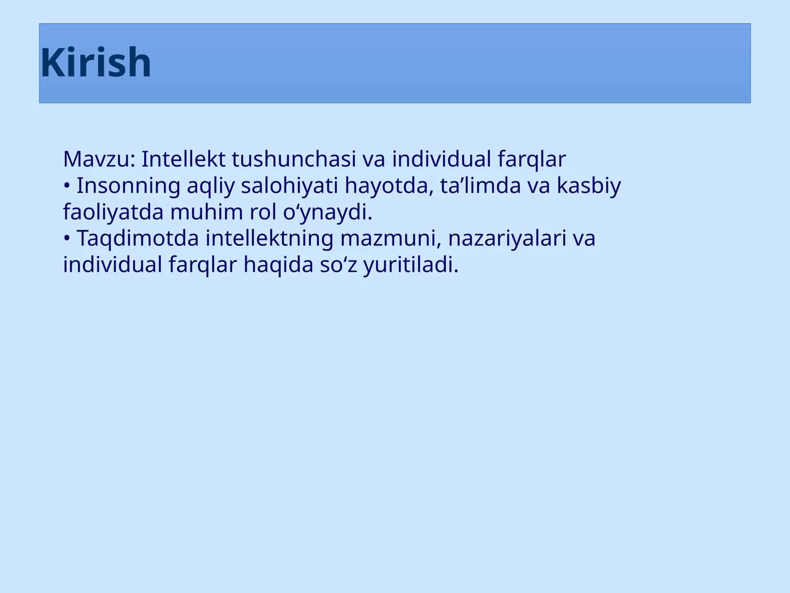 Intellekt tushunchasi va individual farqlar