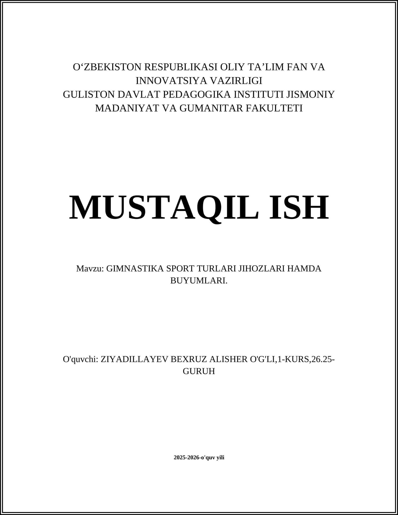 GIMNASTIKA SPORT TURLARI JIHOZLARI HAMDA BUYUMLARI