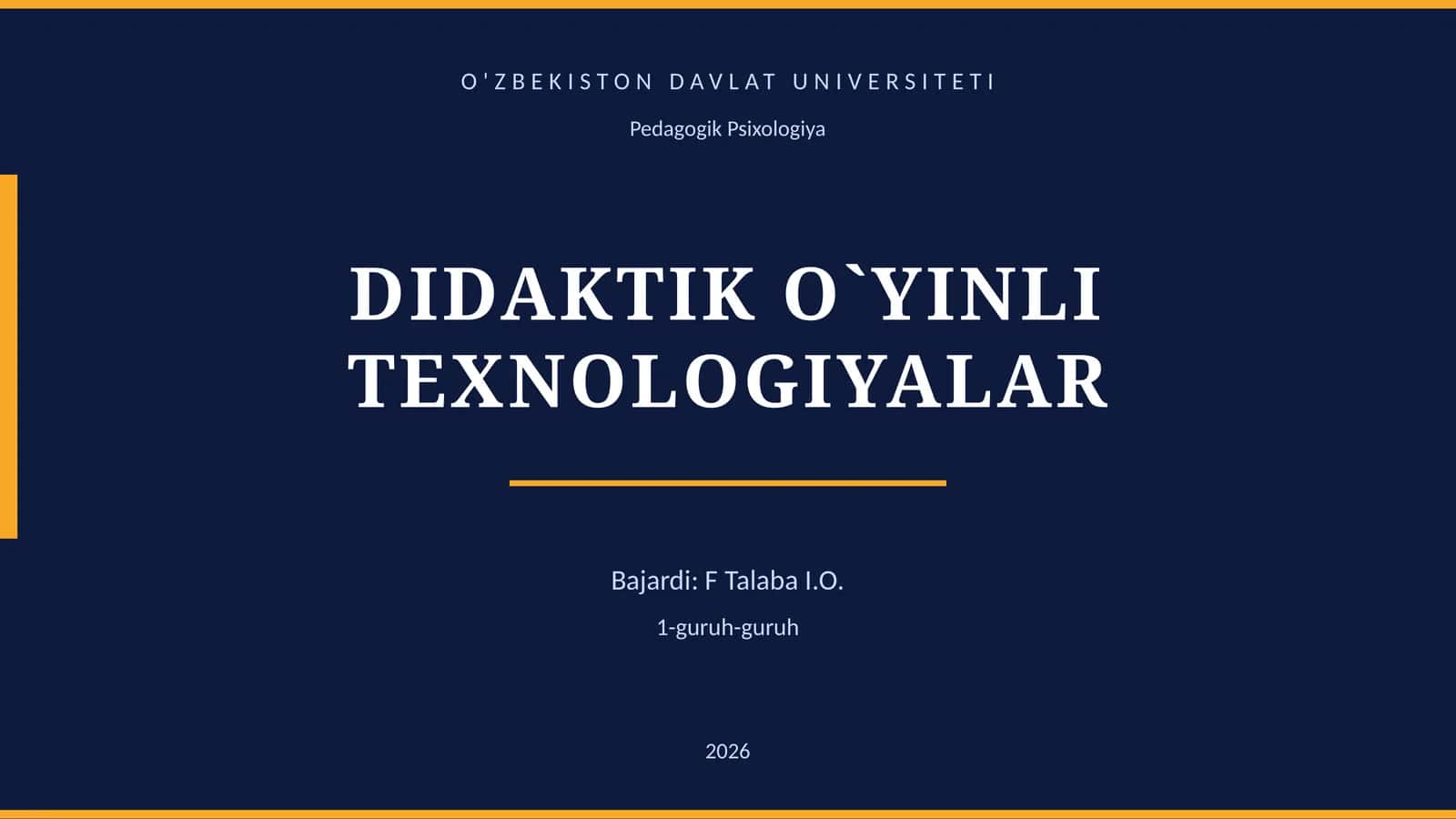 DIDAKTIK O`YINLI TEXNOLOGIYALAR