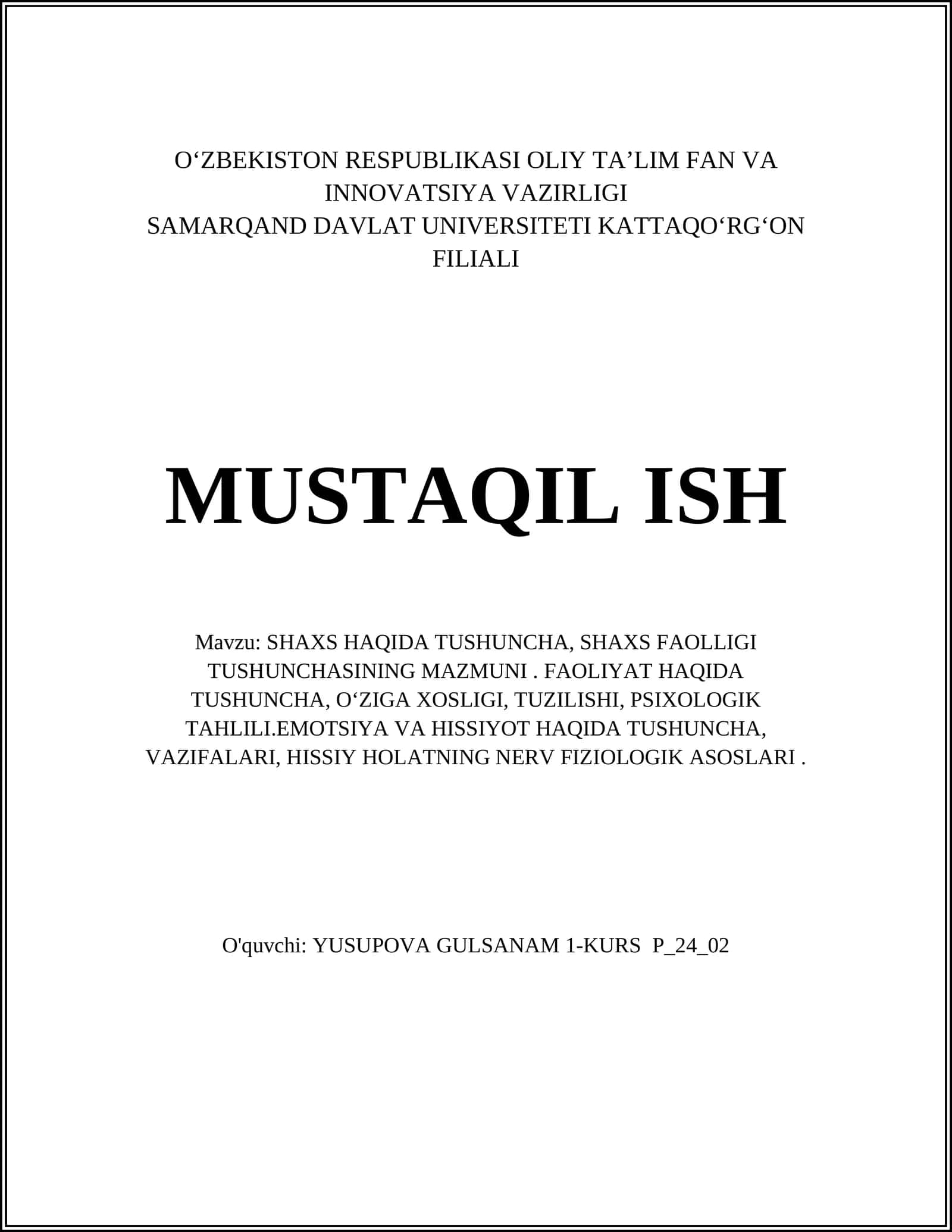 SHAXS HAQIDA TUSHUNCHA