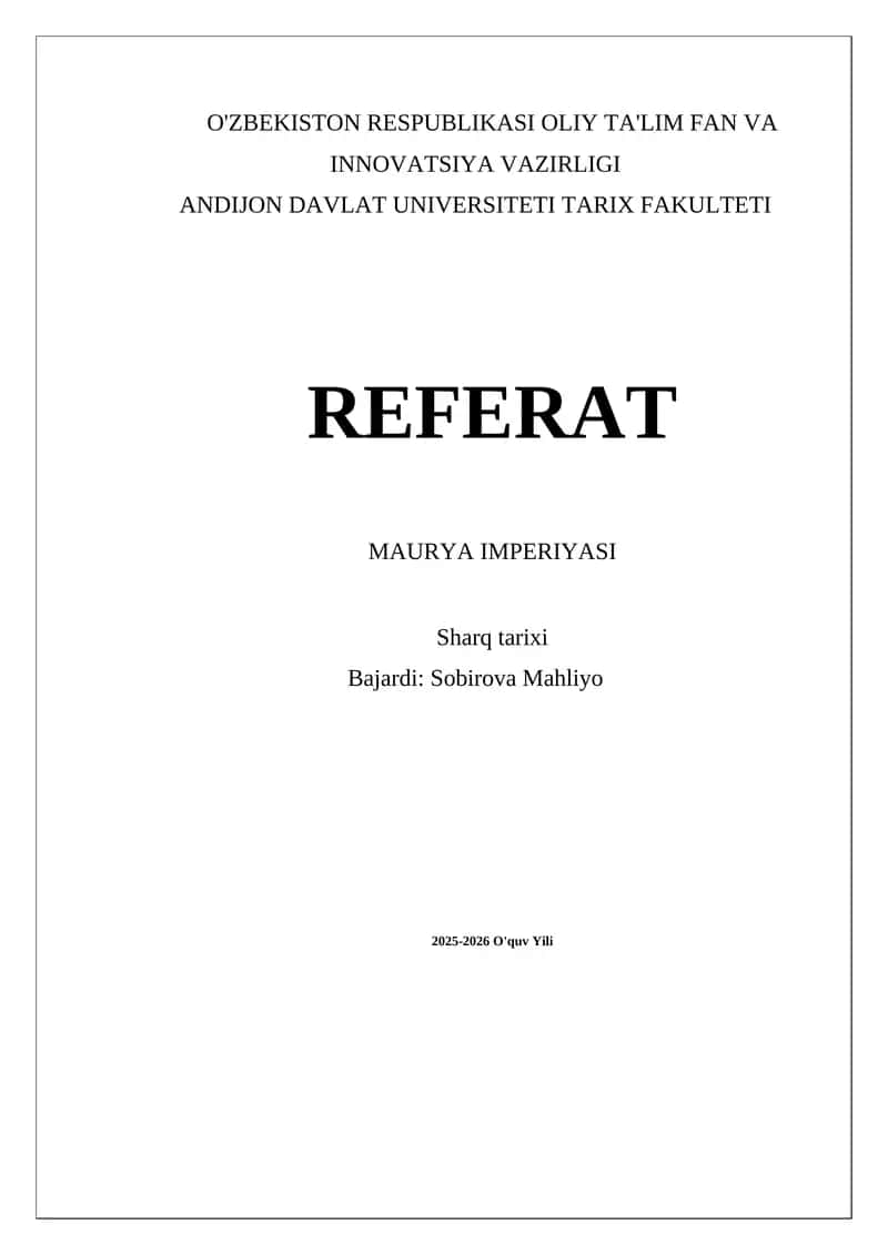 MAURYA IMPERIYASI REFERAT