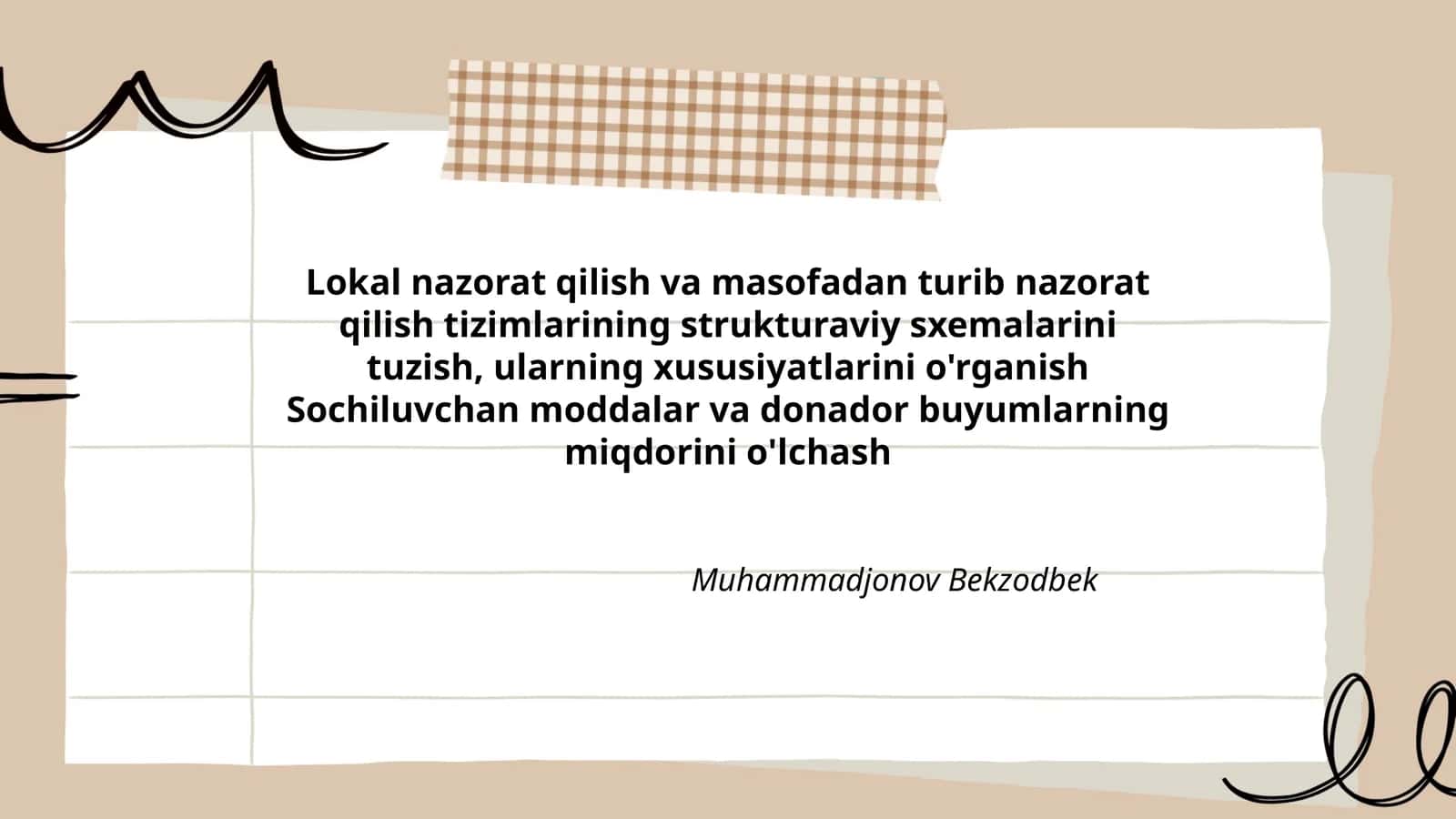 Lokal nazorat qilish va masofadan turib nazorat qilish tizimlarining strukturaviy sxemalarini tuzish, ularning xususiyatlarini o'rganish Sochiluvchan moddalar va donador buyumlarning miqdorini o'lchash