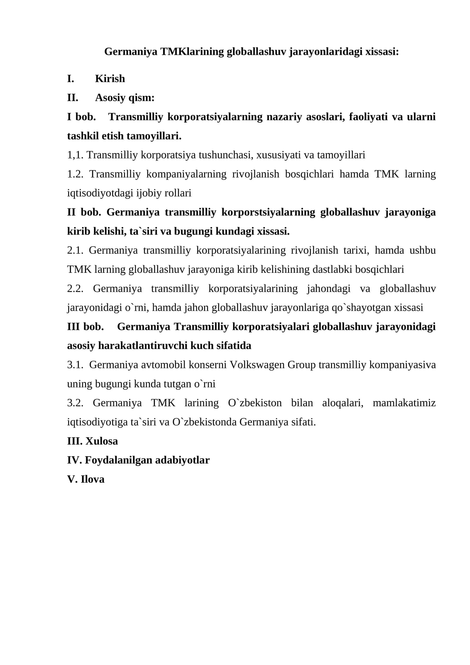 Gеrmаniyа TMKlаrining glоbаllаshuv jаrаyоnlаridаgi xissаsi