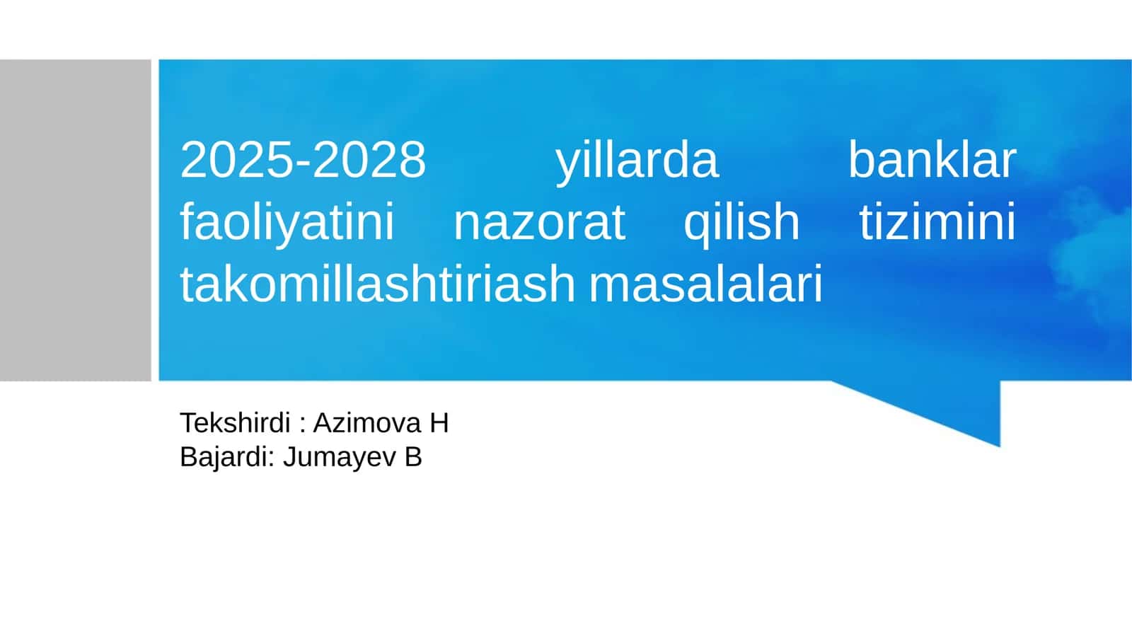 Bank faoliyatini nazorat qilish tizimini takomillashtirish muammolari