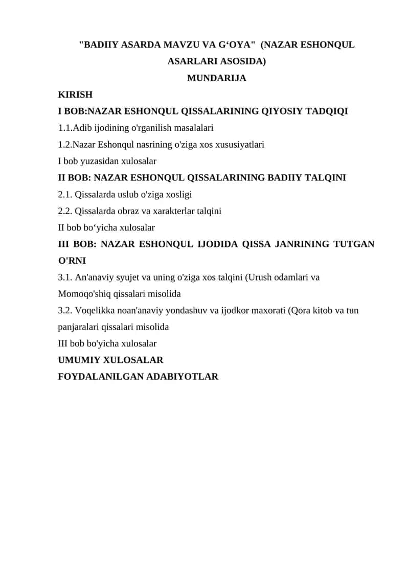 BADIIY ASARDA MAVZU VA G‘OYA NAZAR ESHONQUL ASARLARI ASOSIDA.docx