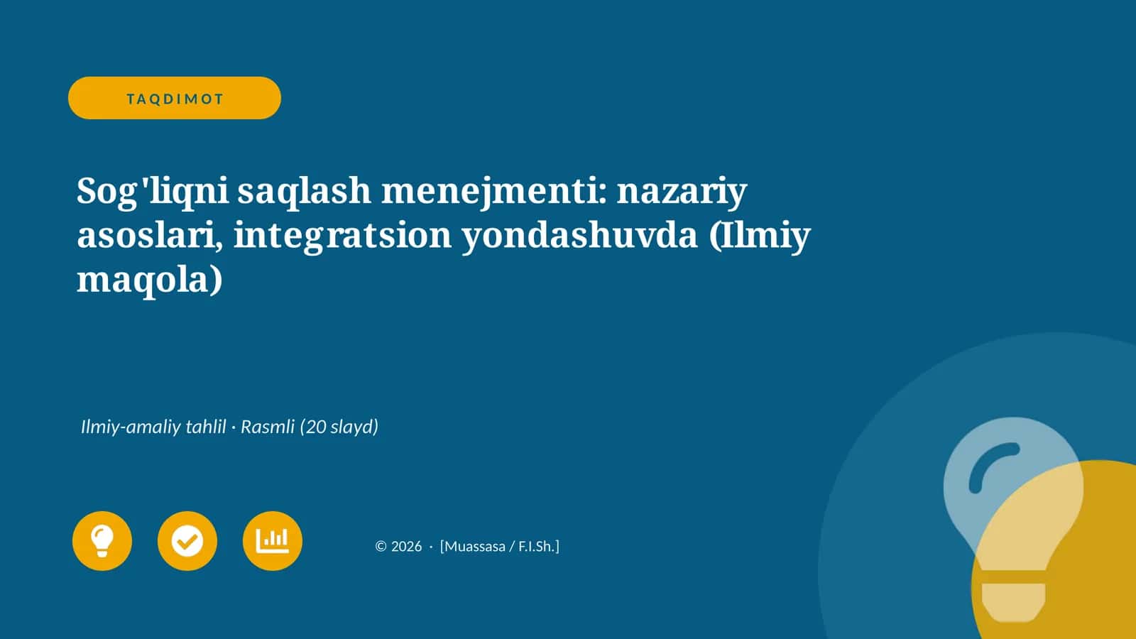 Sog'liqni saqlash menejmenti: nazariy asoslari, integratsion yondashuvda (Ilmiy maqola)