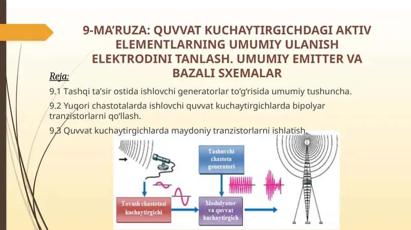 Quvvat kuchaytirgichdagi aktiv elementlarning umumiyulanishelektrodini tanlash