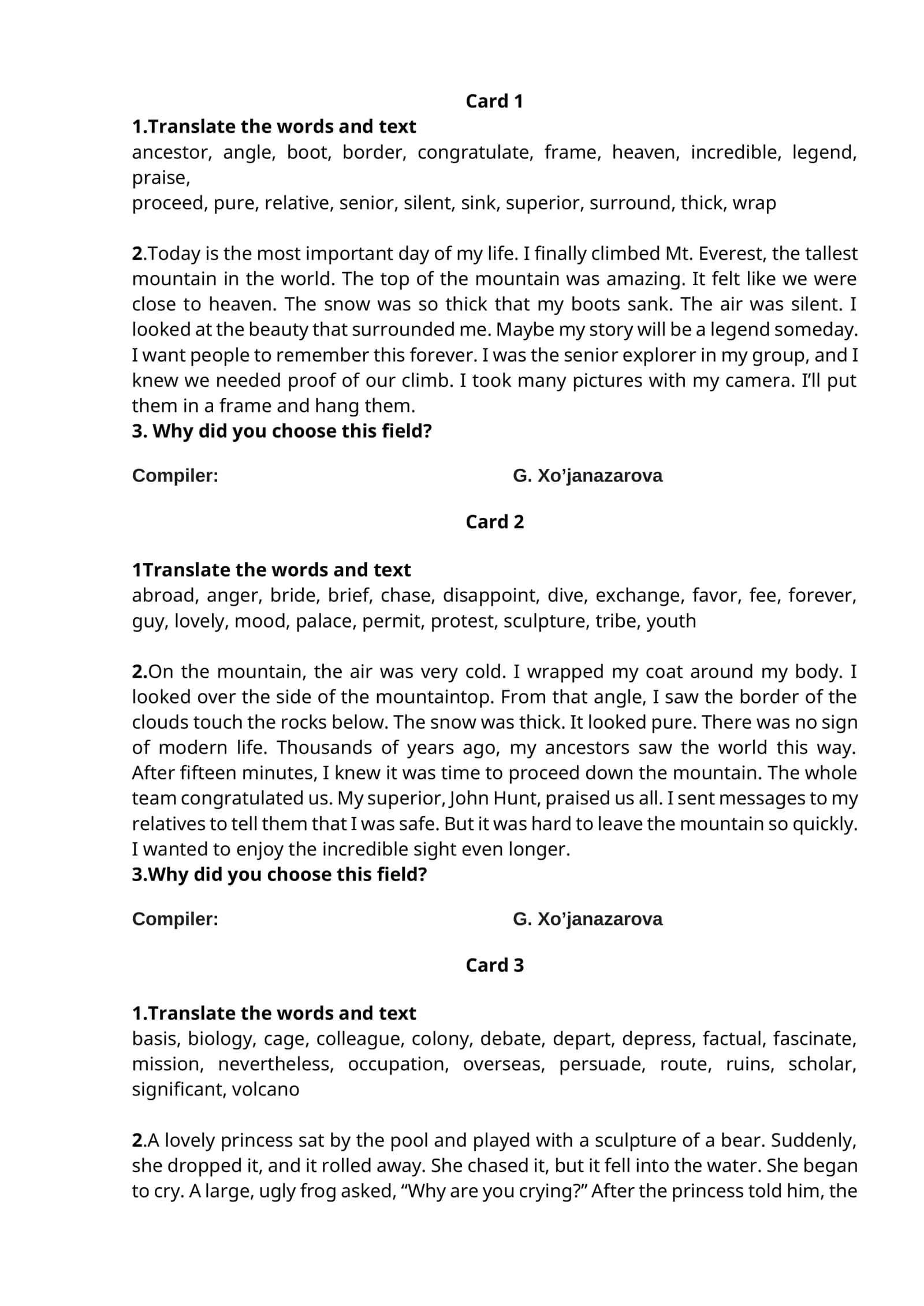 Translate the words and text