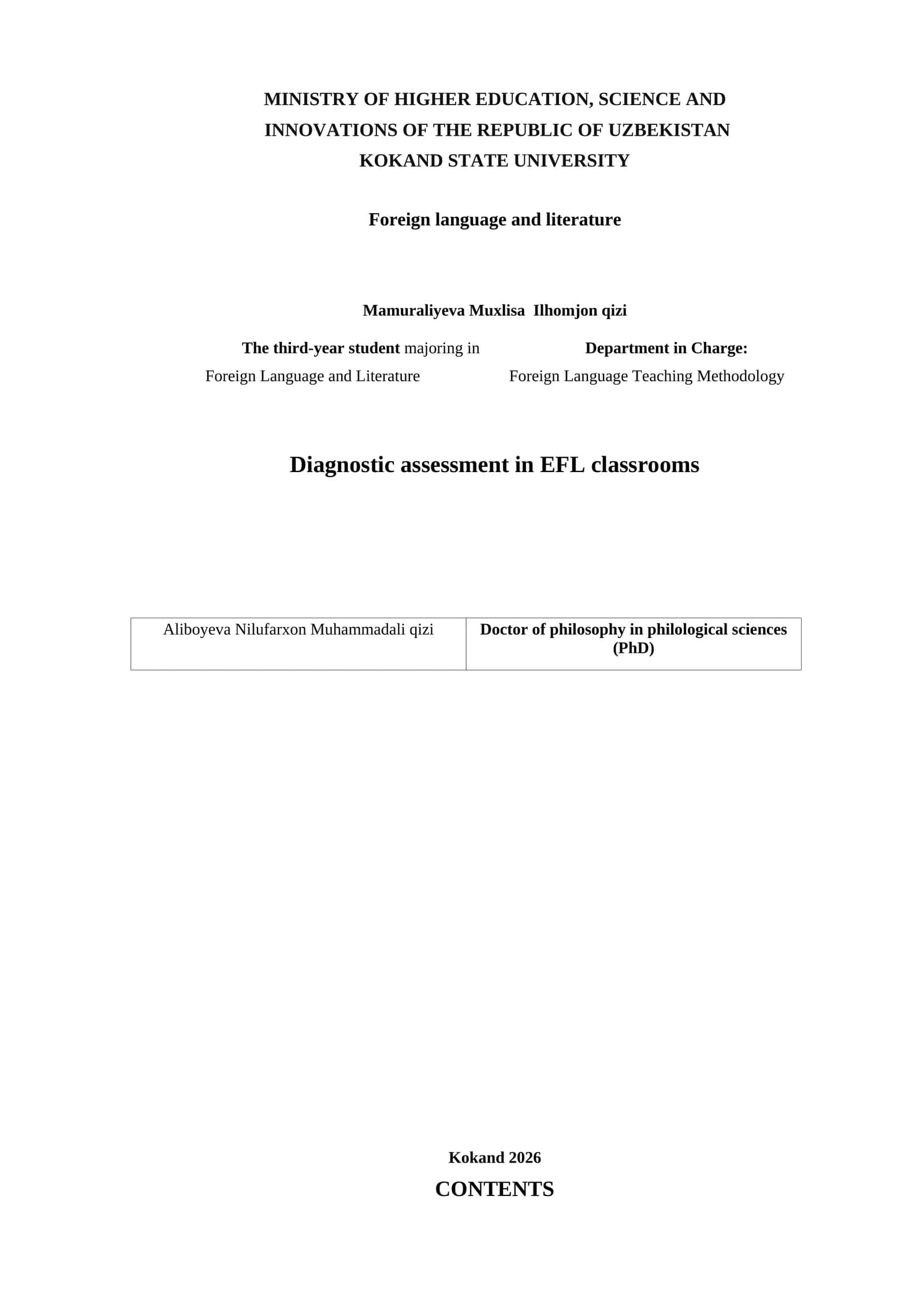 Diagnostic assessment in EFL classrooms