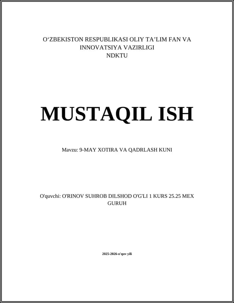 9-May Xotira va Qadrlash Kuni