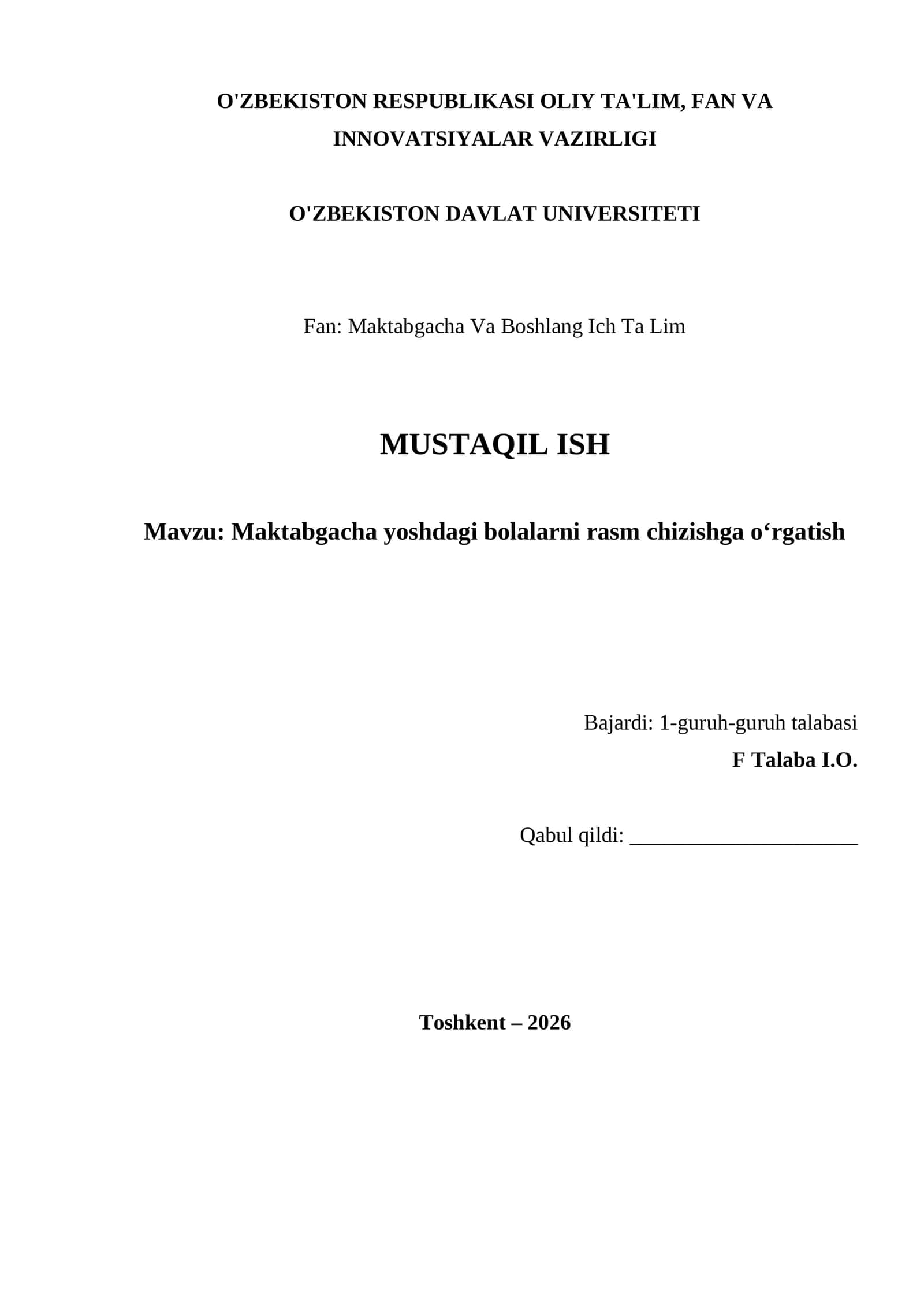 Maktabgacha yoshdagi bolalarni rasm chizishga o‘rgatish