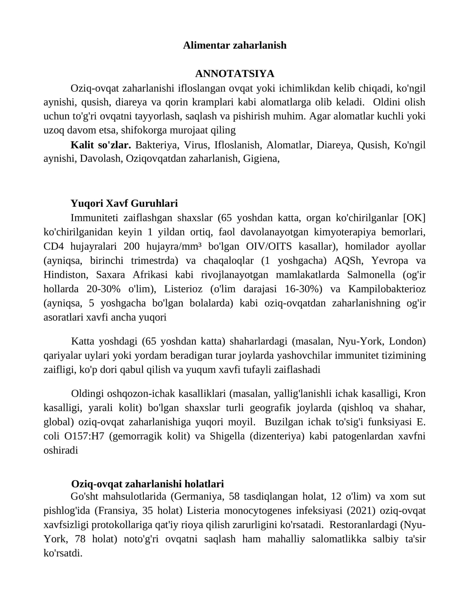 Alimentar zaharlanish