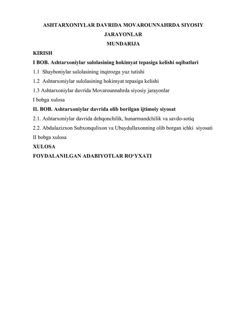 ASHTARXONIYLAR DAVRIDA MOVAROUNNAHRDA SIYOSIY JARAYONLAR