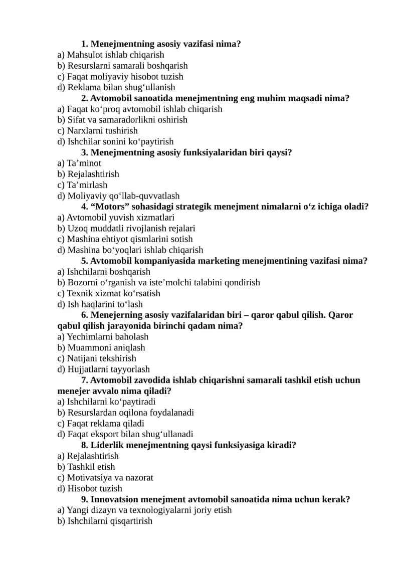 Avtomobil Sanoati Menejmenti
