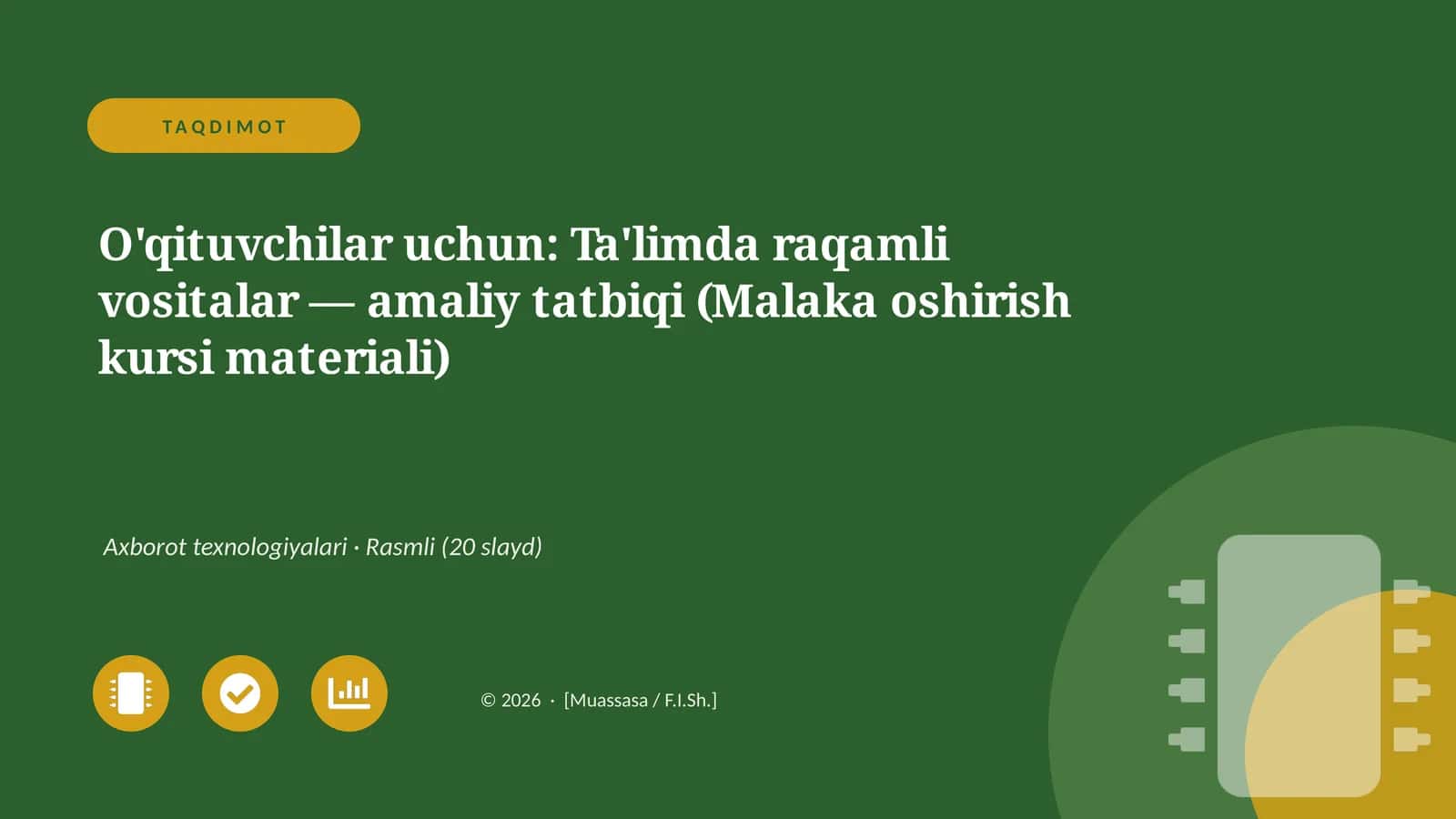 Ta'limda raqamli vositalar — amaliy tatbiqi (Malaka oshirish kursi materiali)