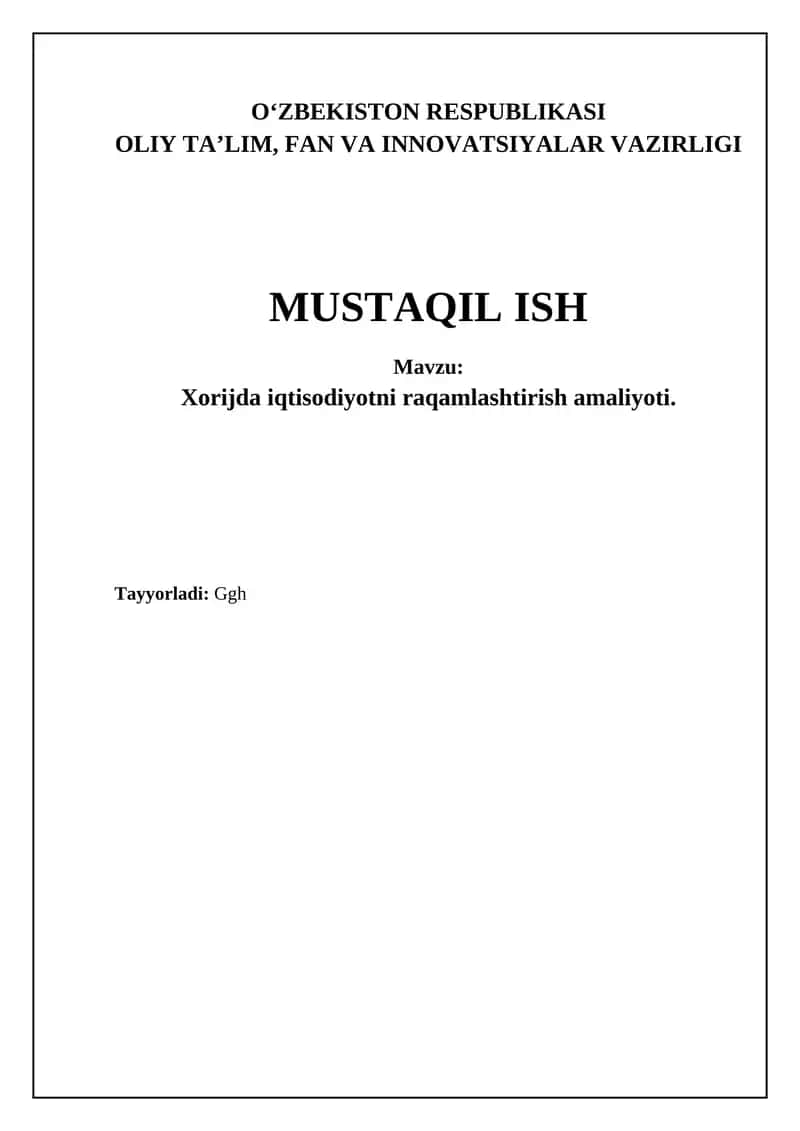 Xorijda iqtisodiyotni raqamlashtirish amaliyoti