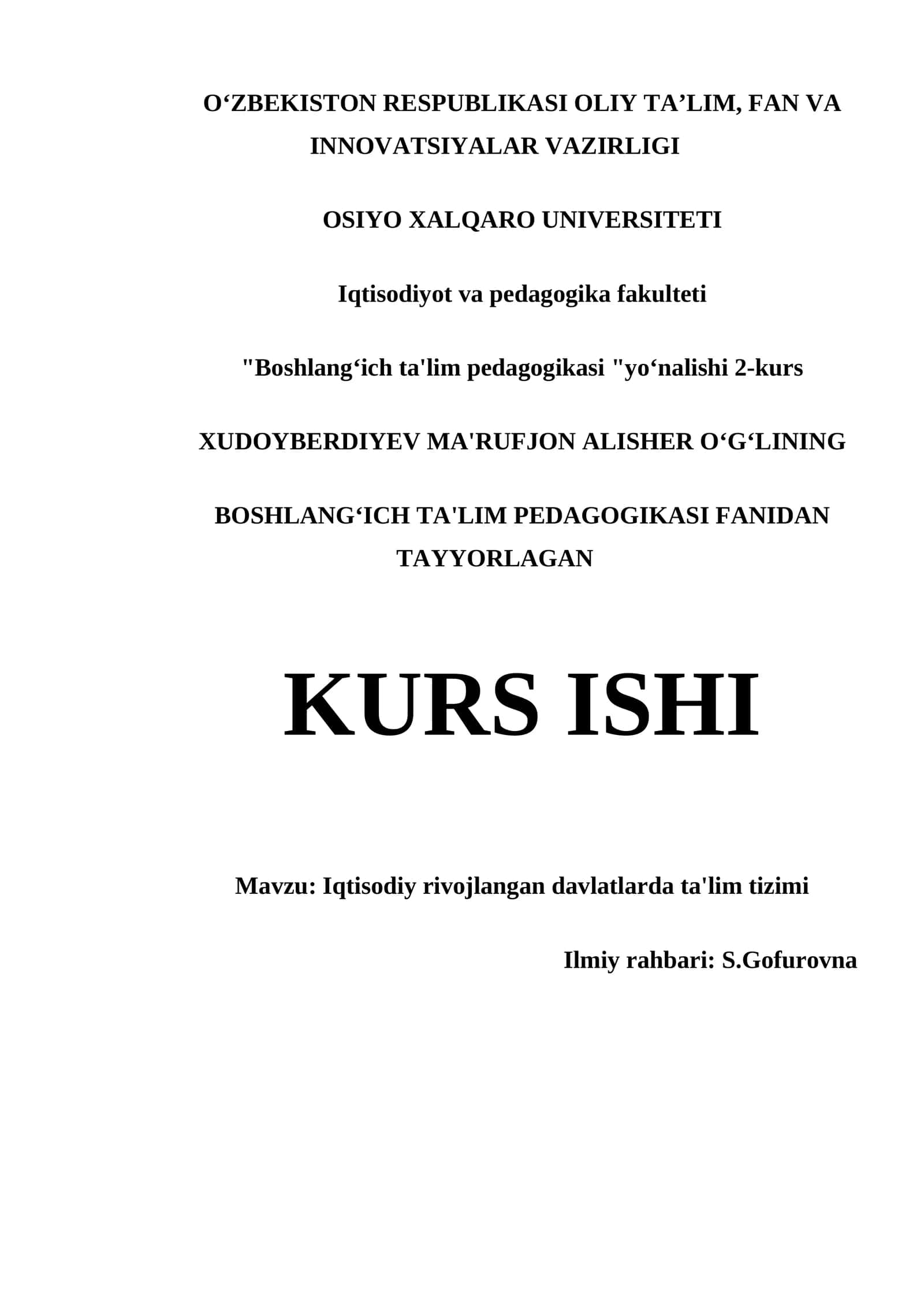 Iqtisodiy rivojlangan davlatlarda ta'lim tizimi