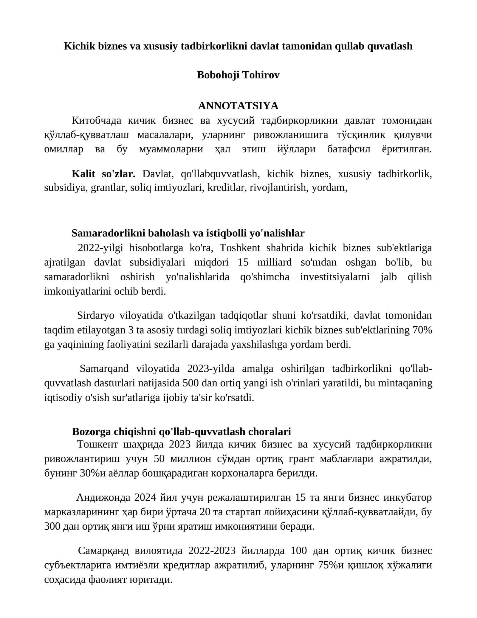 Samaradorlikni baholash va istiqbolli yo'nalishlar