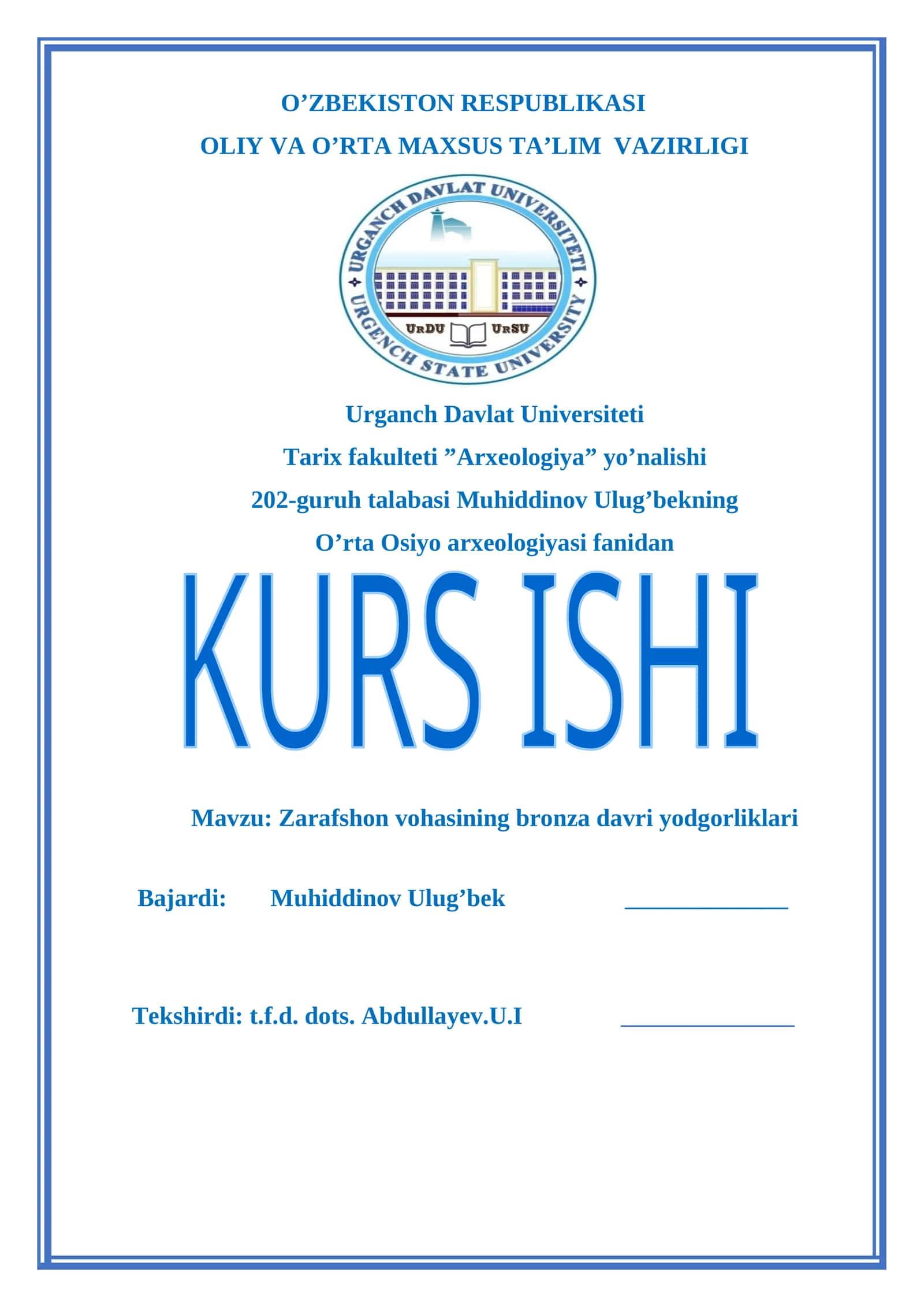 Zarafshon vohasining bronza davri yodgorliklari