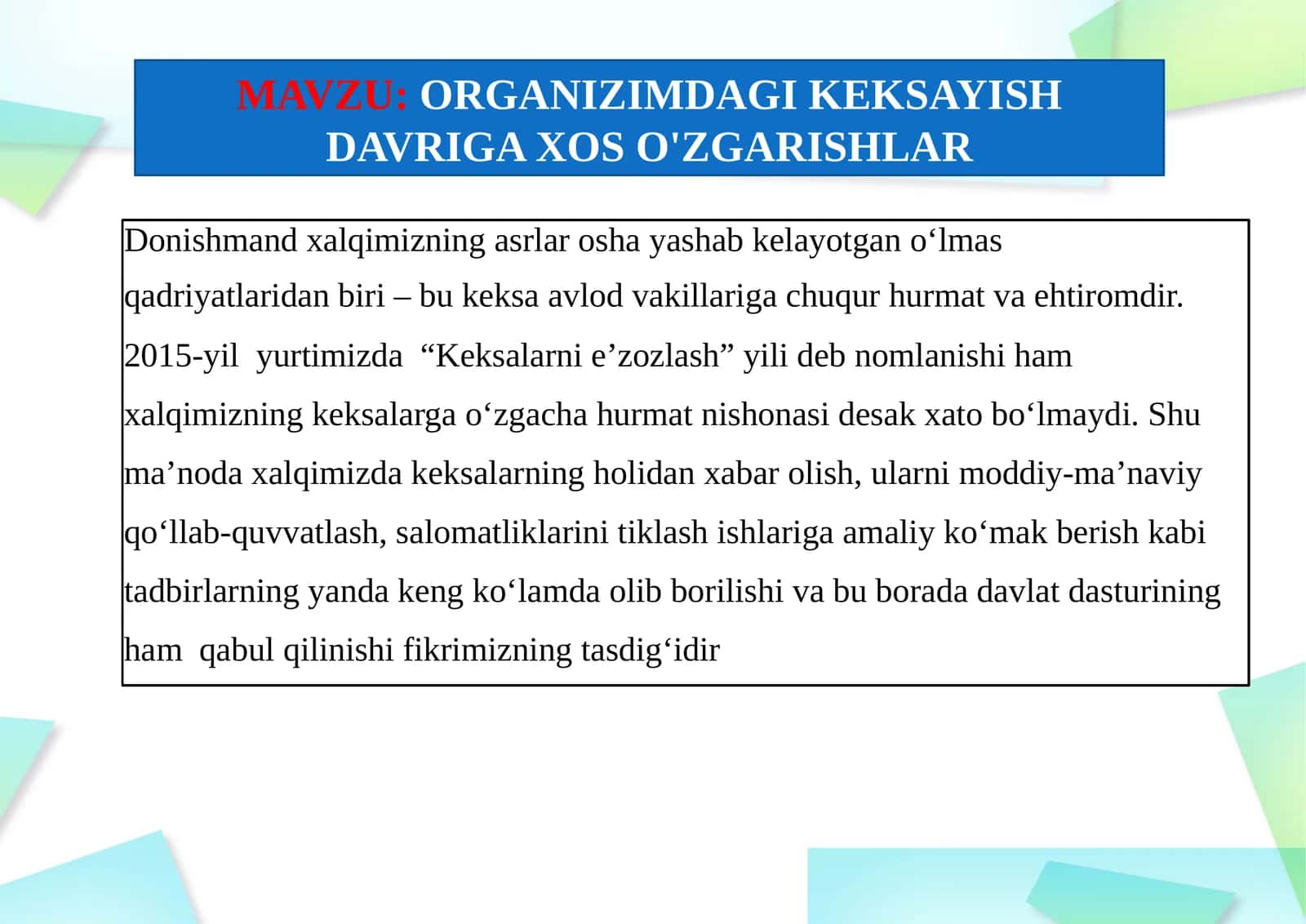 Keksalarni e'zozlash yili