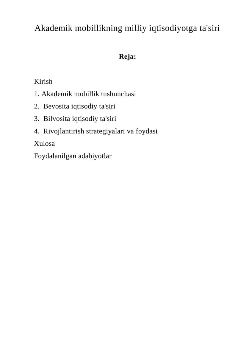 Akademik mobillikning milliy iqtisodiyotga ta'siri