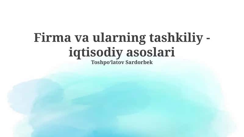 Firma va ularning tashkiliy - iqtisodiy asoslari
